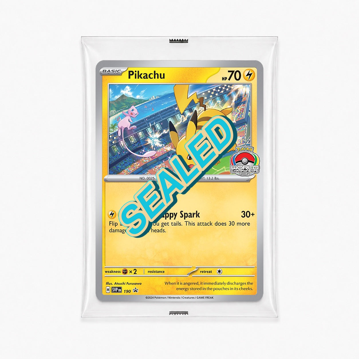 Pikachu SVP190 – Scarlet & Violet Promos Worlds 2024 Stamped Holo Sealed Promo