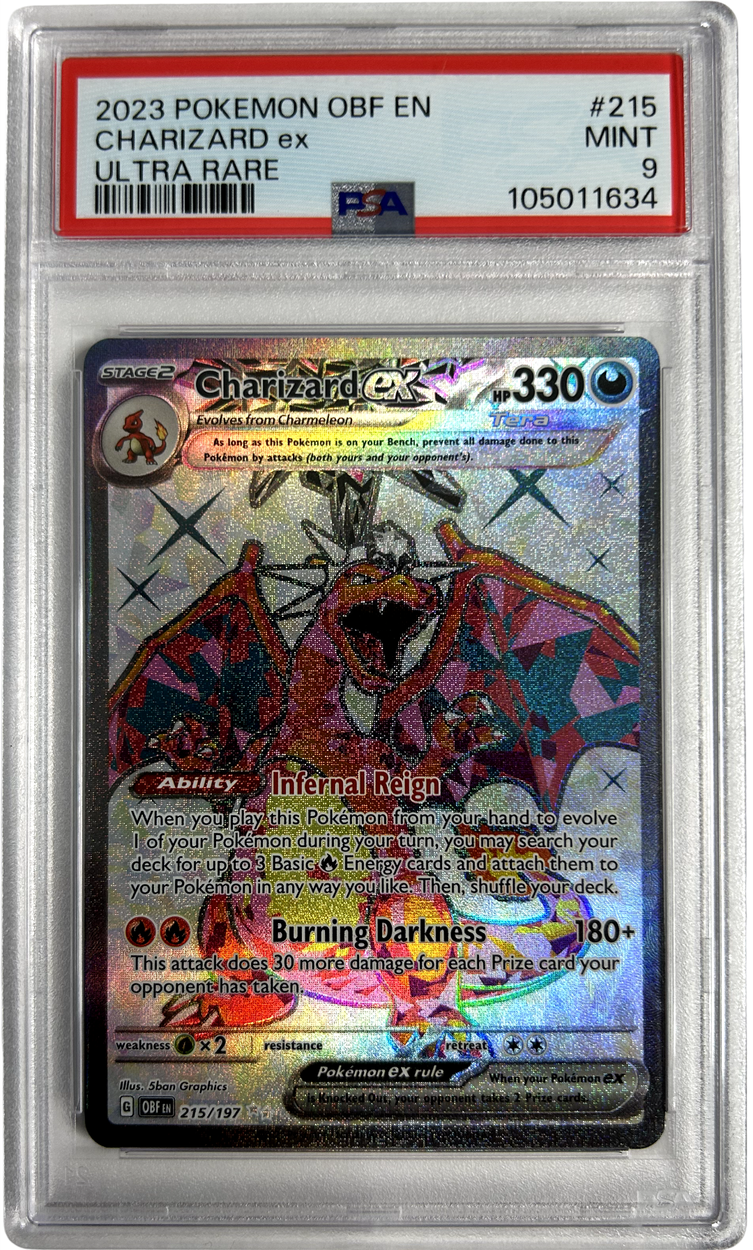 Pokemon - Obsidian Flames - Charizard EX 215/197 PSA 9