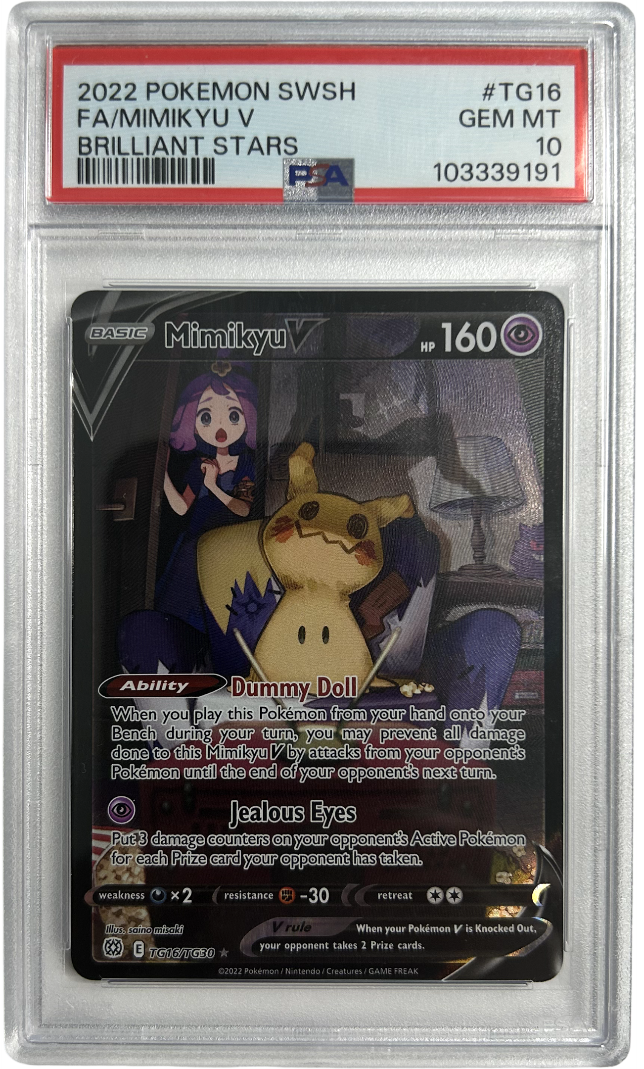 Pokemon - Brilliant Stars - Mimikyu V TG16/TG30 - PSA 10