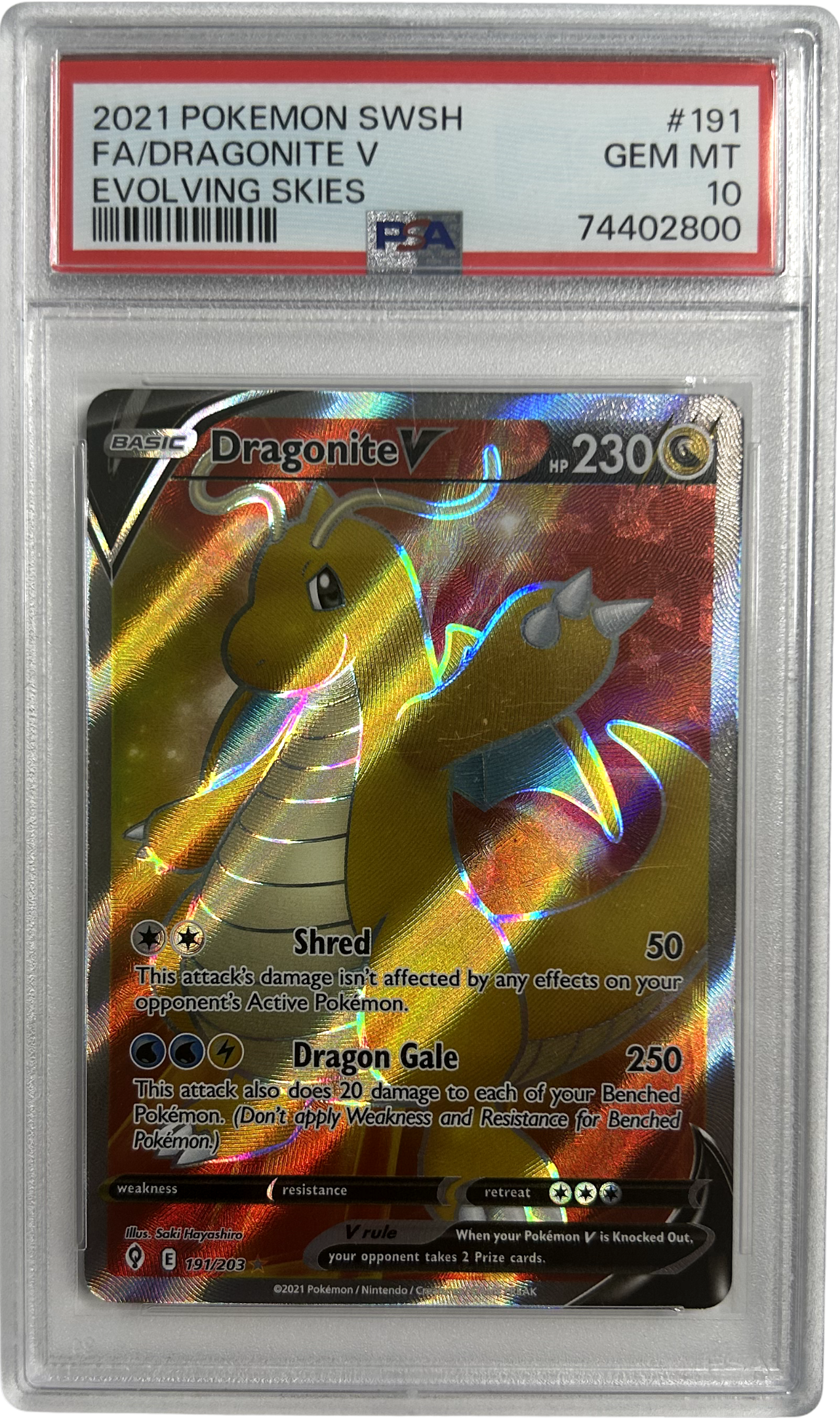 Pokemon - Evolving Skies - Dragonite V 191/203 - PSA 10