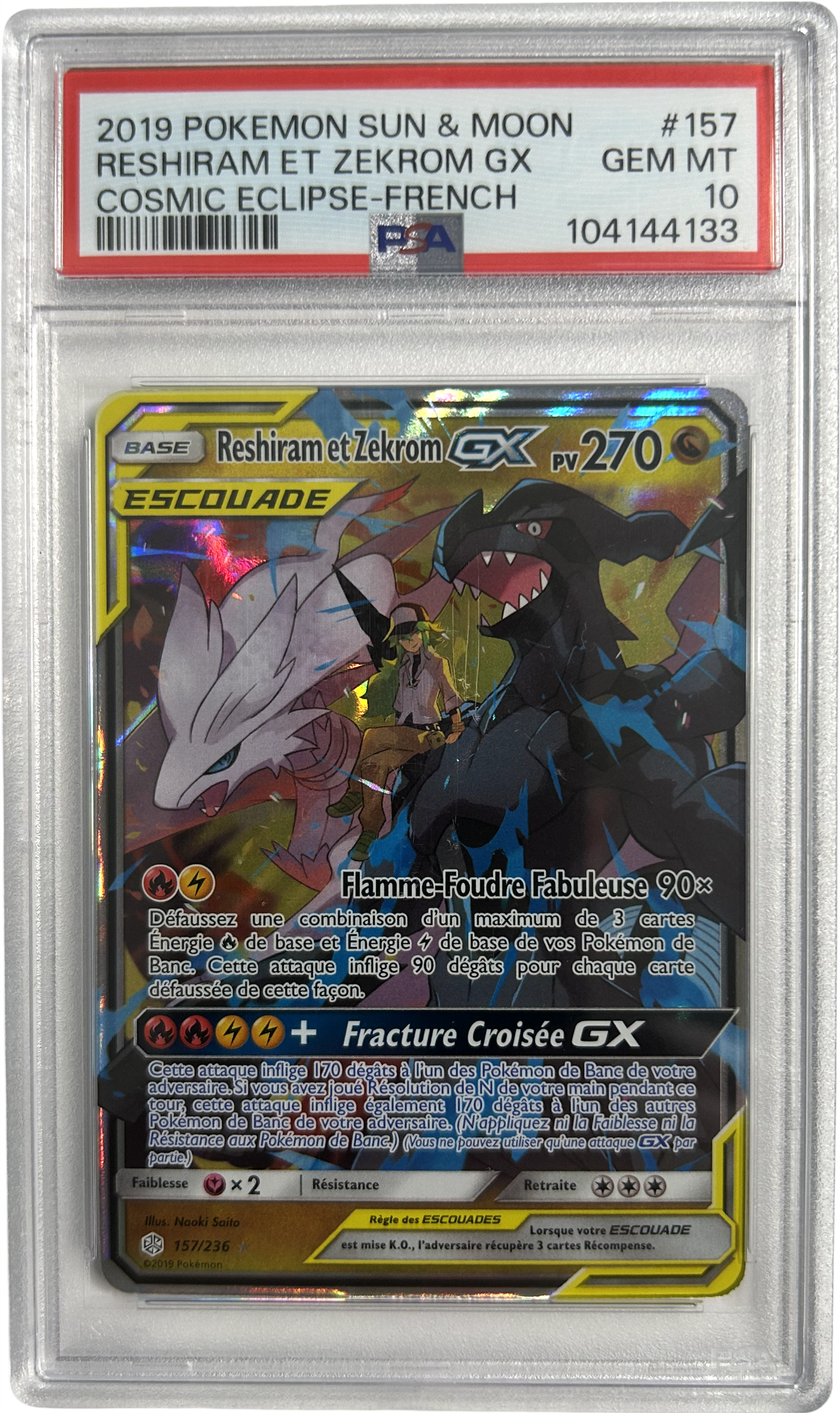 Pokemon - Cosmic Eclipse - Reshiram et Zekrom GX 157/236 - PSA 10 (FRENCH)