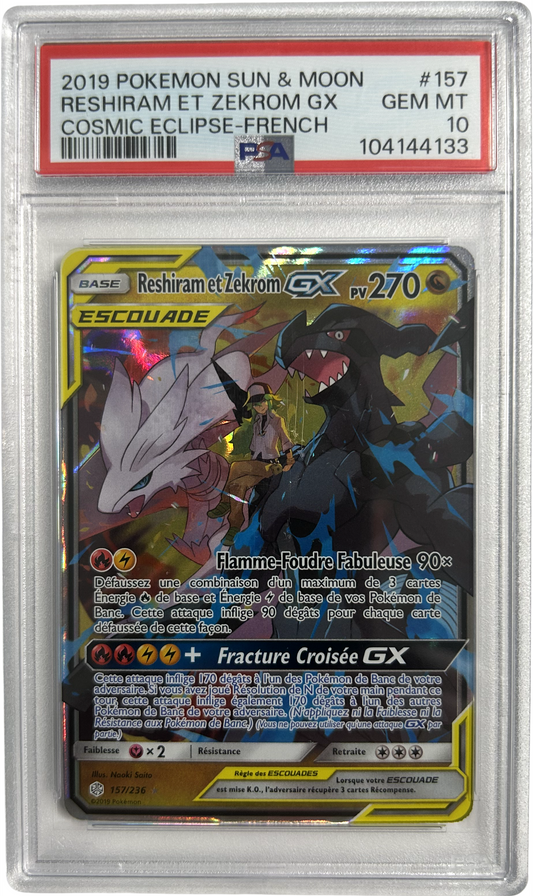 Pokemon - Cosmic Eclipse - Reshiram et Zekrom GX 157/236 - PSA 10 (FRENCH)