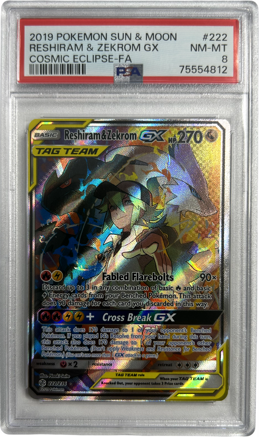 Pokemon - Cosmic Eclipse - Reshiram & Zekrom GX 222/236 - PSA 8