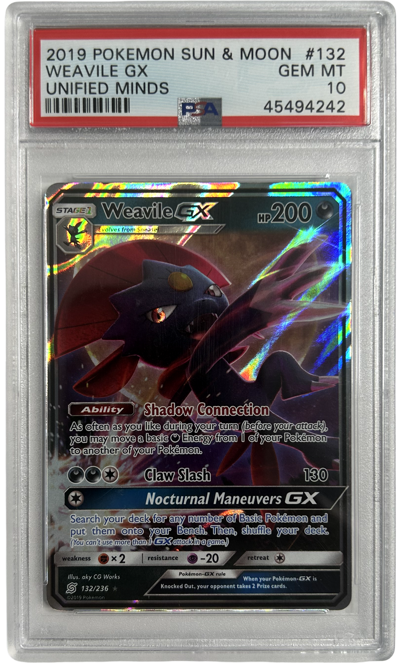 Pokemon - Unified Minds - Weavile GX 132/236 - PSA 10