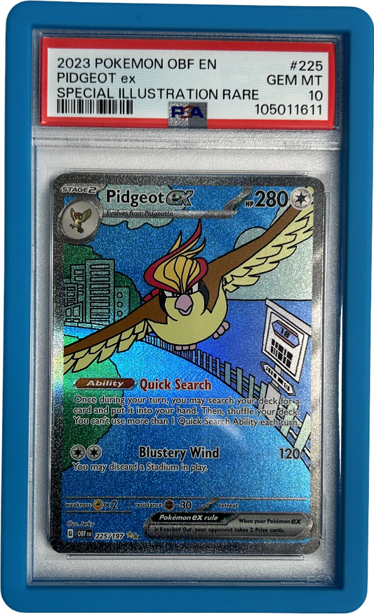 Pokemon - Obsidian Flames - Pidgeot EX 225/197 - PSA 10 - Cyan Bumper Guard