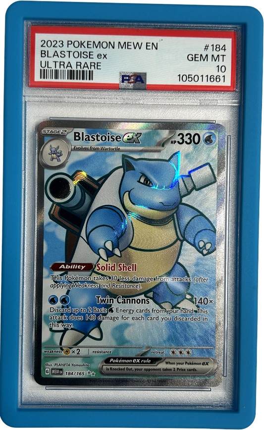 Pokemon - 151 - Blastoise Ex 184/165 - PSA 10 - Cyan Bumper Guard