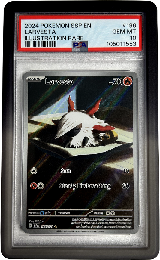 Pokemon - Surging Sparkes - Larvesta 196/191 - PSA 10 - Midnight Bumper Guard