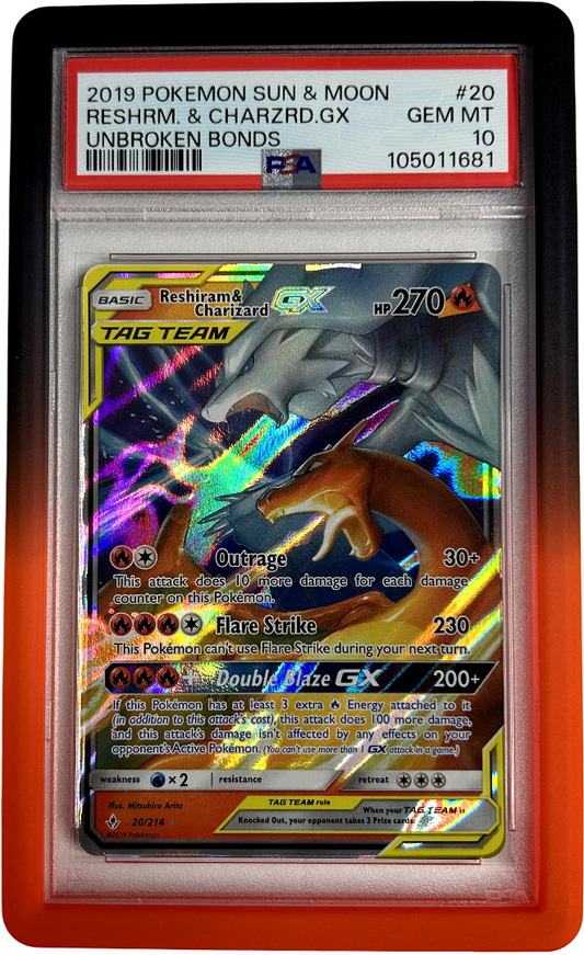 Pokemon - Unbroken Bonds - Reshiram & Charizard Gx 20/214 - PSA 10 - Inferno Bumper Guard