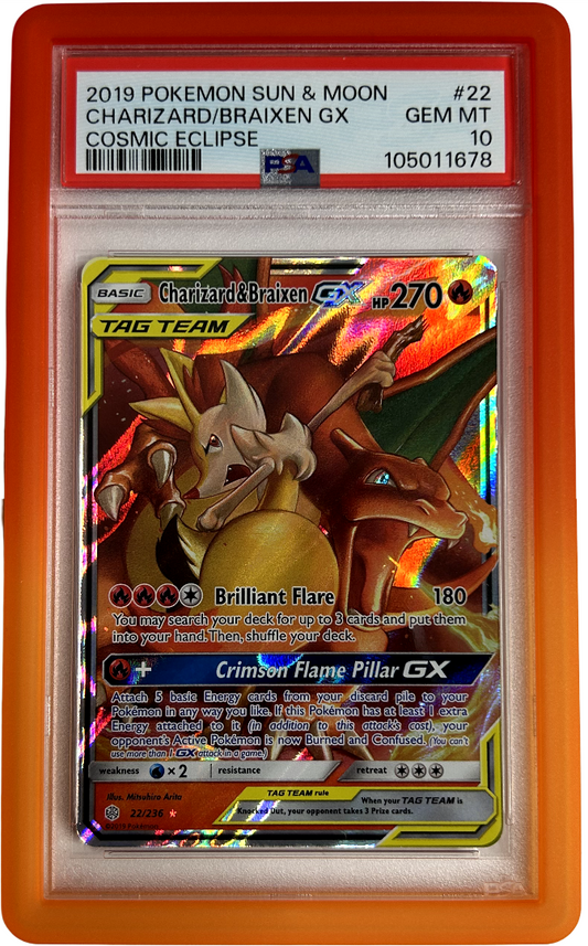 Pokemon - Cosmic Eclipse - Charizard & Braixen Gx 22/236 - PSA 10 - Blaze Bumper Guard