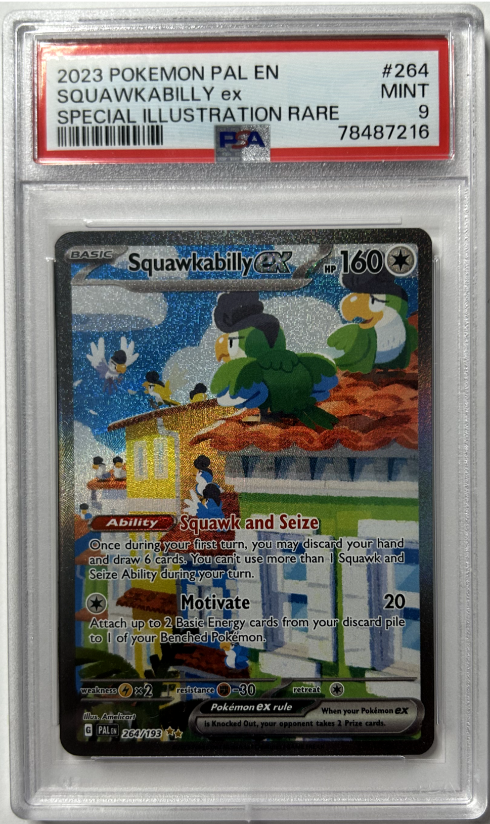 Pokemon - Paldea Evolved - Squawkabilly Ex 264/193 - PSA 9