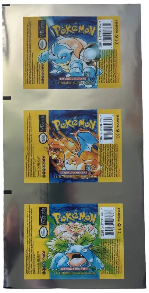 Pokémon TCG – 1st Edition Shadowless Base Set Uncut Booster Pack Sheet – Wizards of the Coast – Charizard / Venusaur / Blastoise Artwork – Vintage WOTC - Squirtle Squad Card Shop.