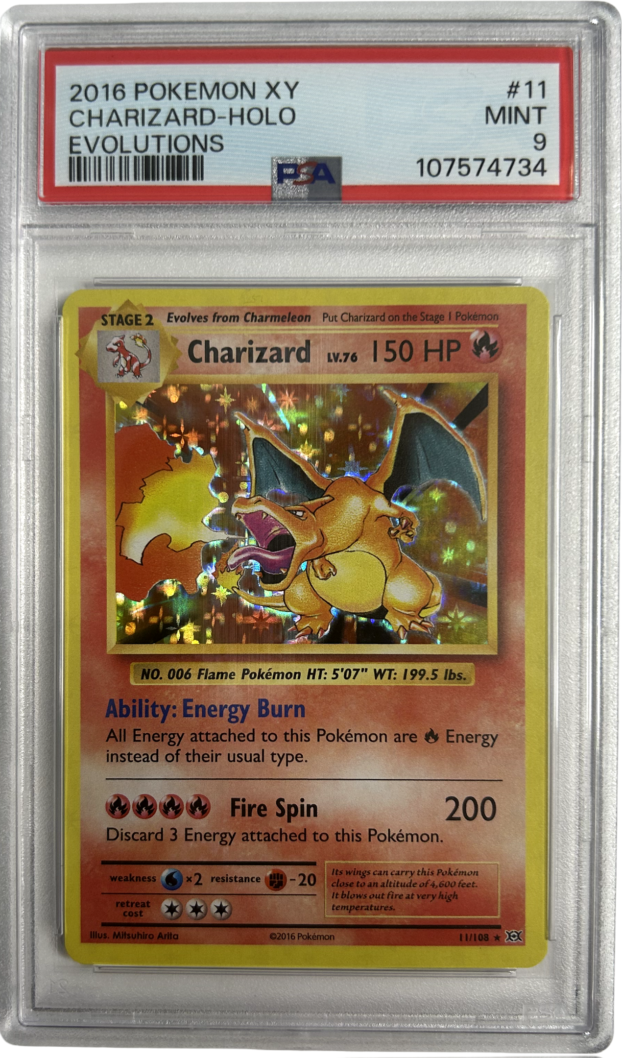 Pokemon - Evolutions - Charizard 11/108 Holo - PSA 9