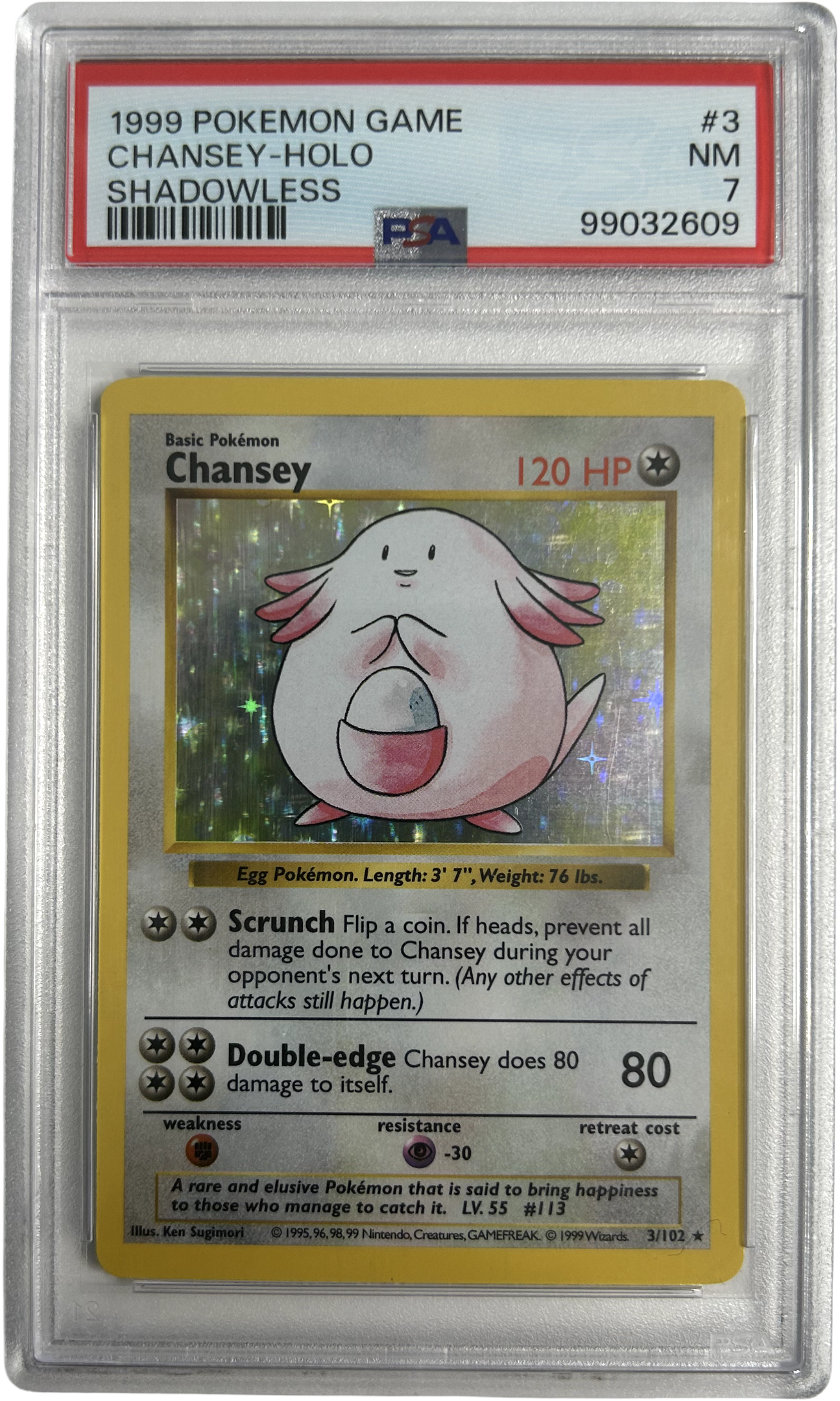 Pokemon - Shadowless Base set - Chansey 3/102 - PSA 7