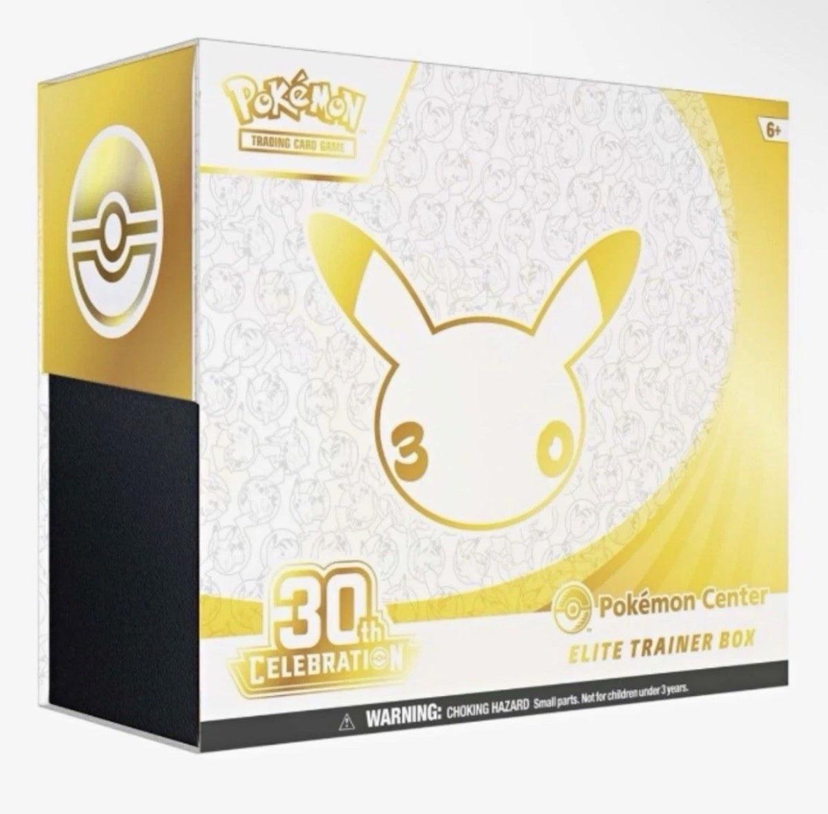 Pokémon TCG 30th Celebration Pokémon Center Elite Trainer Box with white and gold Pikachu anniversary packaging