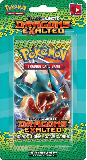 Sealed Pokémon TCG Black & White Dragons Exalted Vintage Blister featuring older English Pokémon booster pack packaging and Dragon-type set artwork