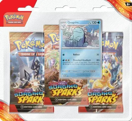 Sealed Pokémon TCG Scarlet & Violet Surging Sparks 3 Pack Blister Quagsire with three booster packs and foil promo card