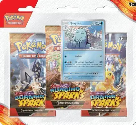 Sealed Pokémon TCG Scarlet & Violet Surging Sparks 3 Pack Blister Quagsire with three booster packs and foil promo card