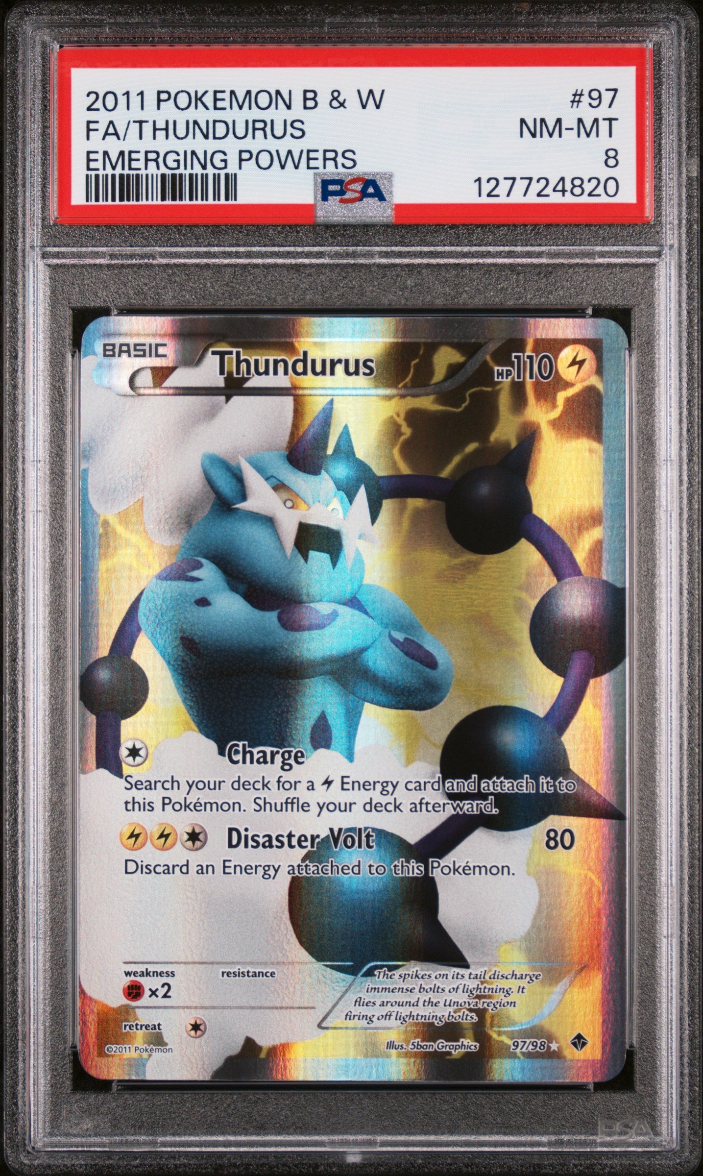 Thundurus 97/98 Emerging Powers Full Art PSA 8 NM-MT graded English Pokémon card from the Black & White Series