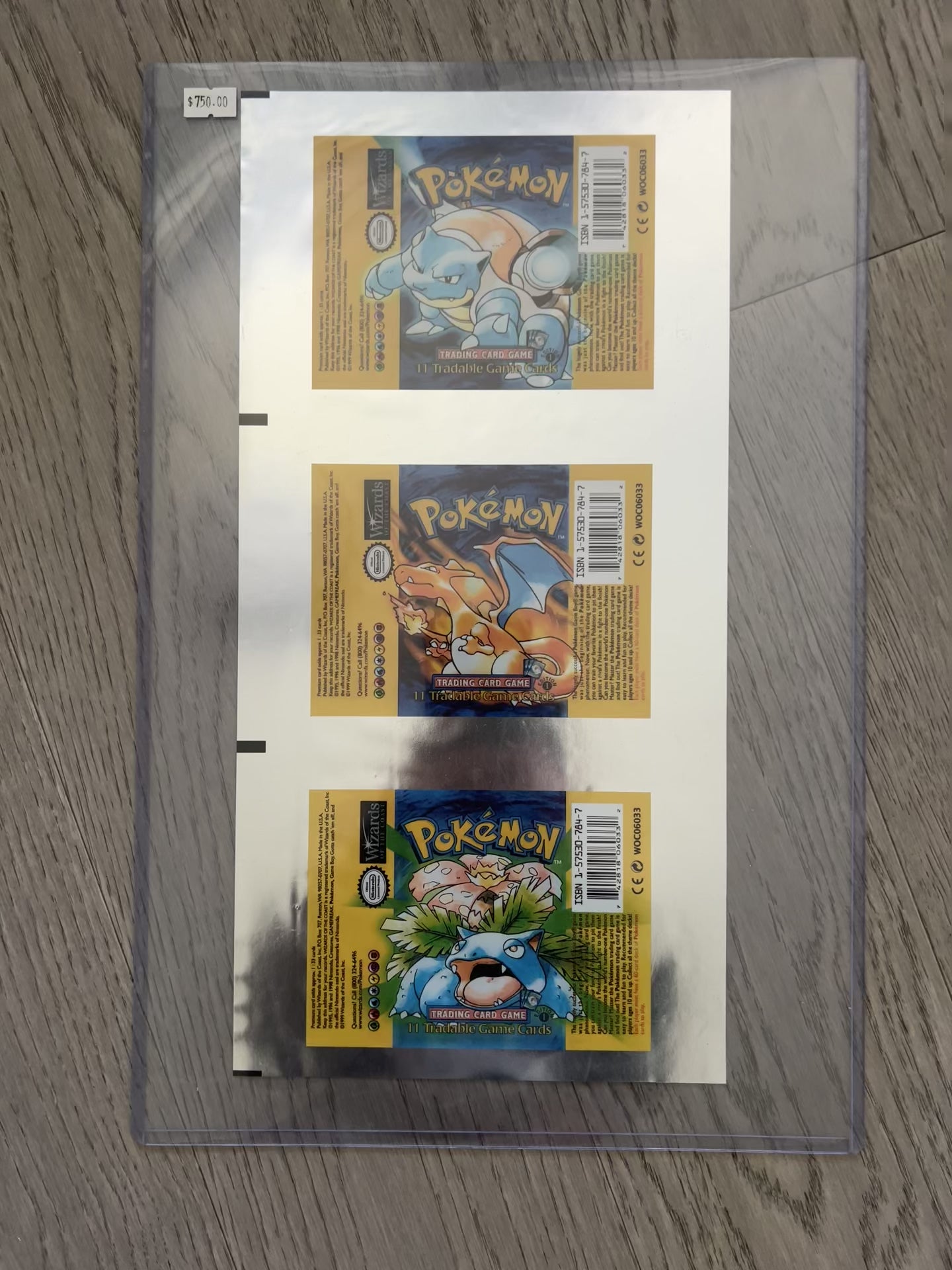 Pokémon TCG – 1st Edition Shadowless Base Set Uncut Booster Pack Sheet – Wizards of the Coast – Charizard / Venusaur / Blastoise Artwork – Vintage WOTC