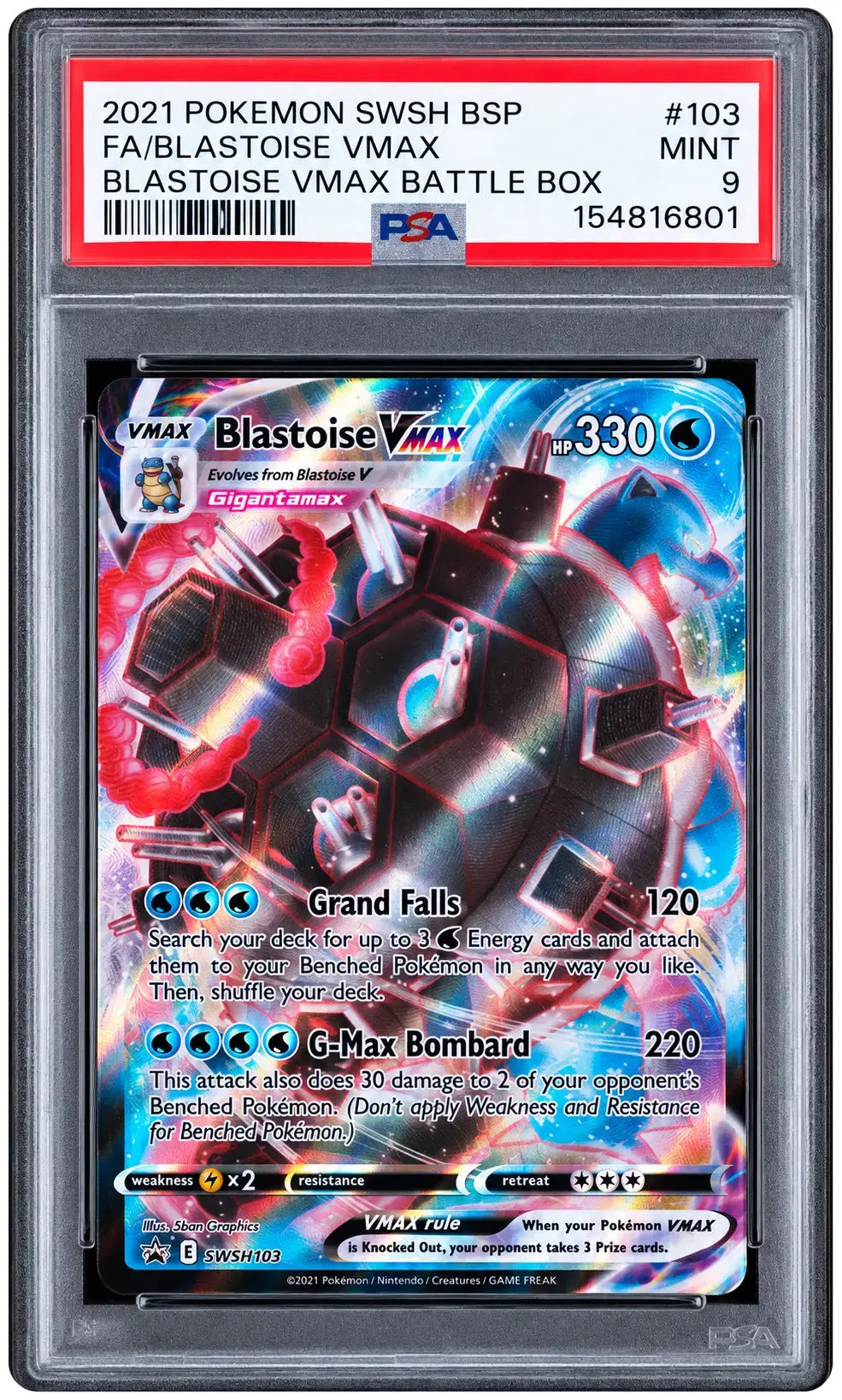 2021 Pokémon Blastoise VMAX SWSH103 PSA 9 cert 154816801