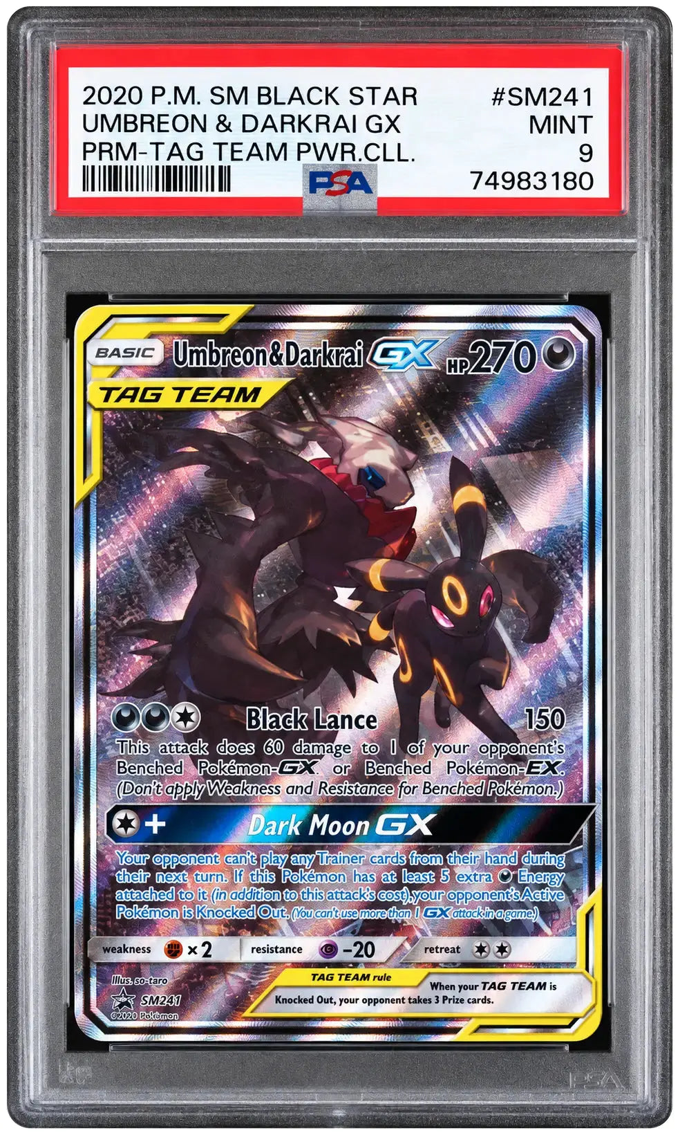 2020 Pokémon Umbreon & Darkrai GX SM241 Black Star Promo PSA 9 cert 74983180
