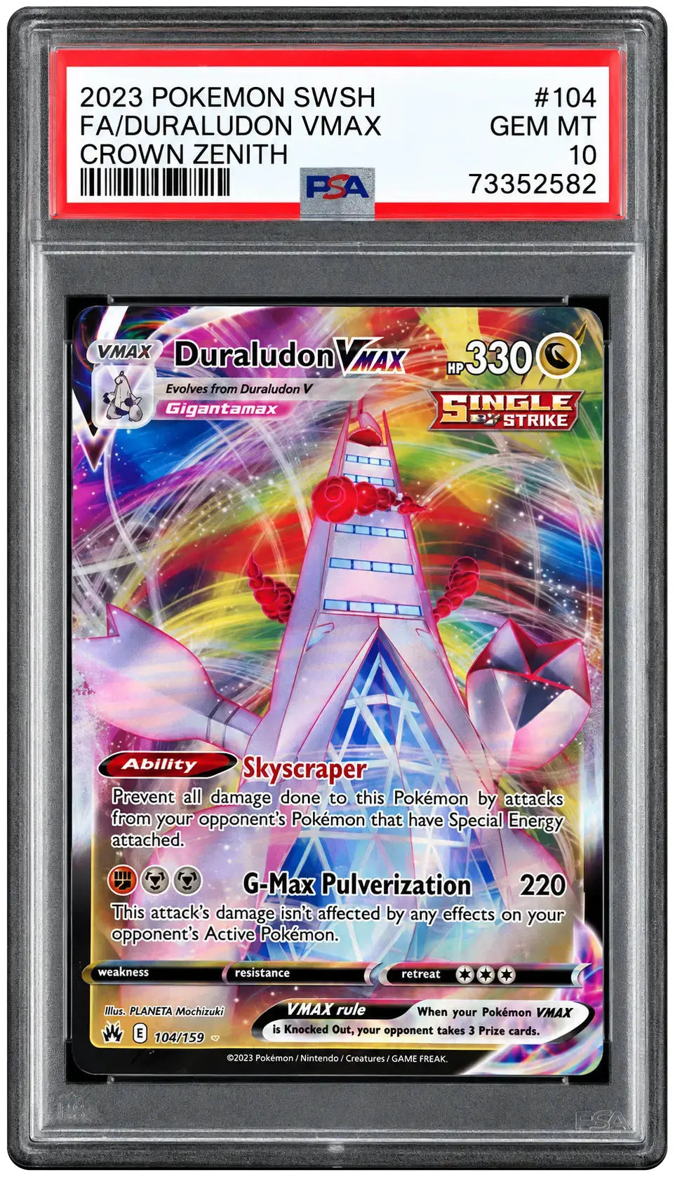 2023 Pokémon Duraludon VMAX 104/159 Crown Zenith PSA 10 cert 73352582