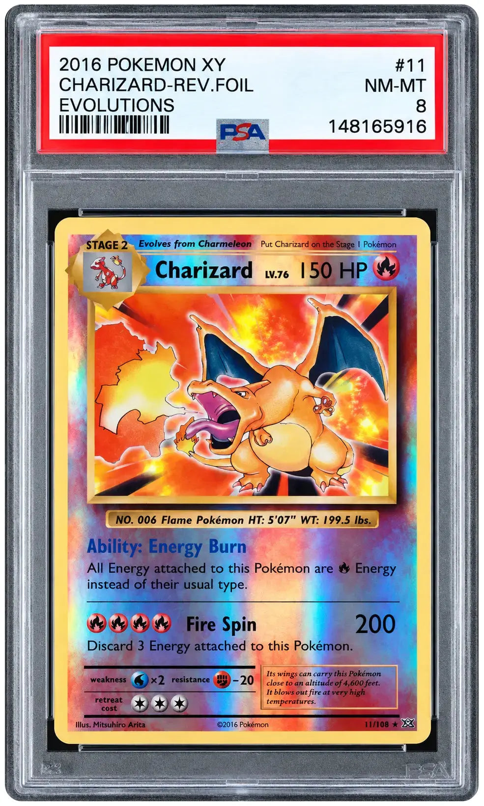 2016 Pokémon Charizard 11/108 Evolutions Reverse Foil PSA 8 cert 148165916