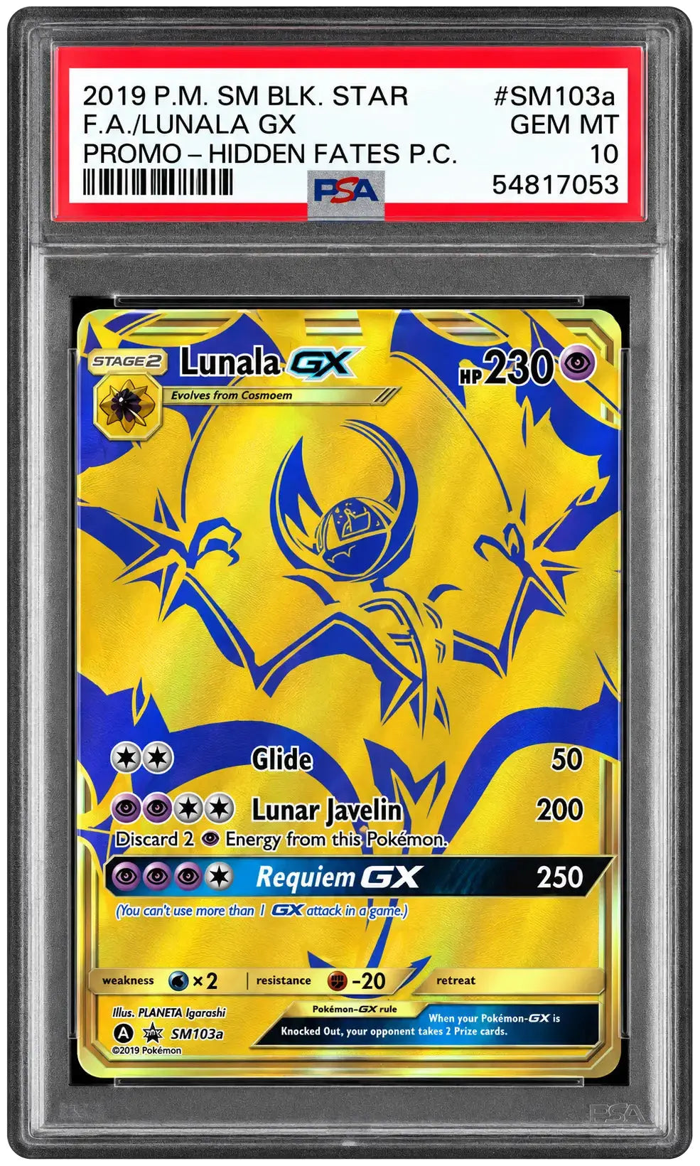 2019 Pokémon Lunala GX SM103a Hidden Fates promo PSA 10 cert 54817053