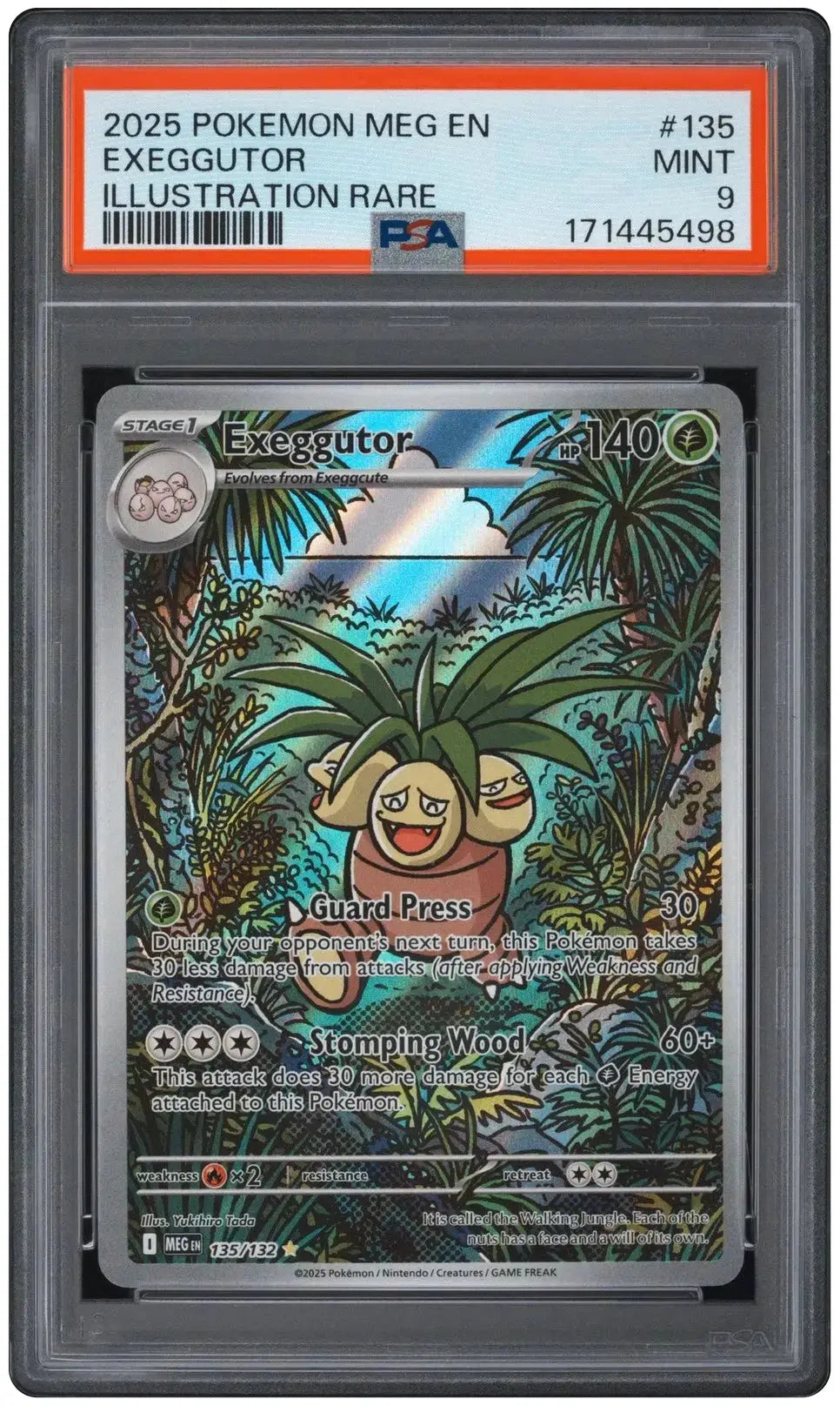 Representative photo of Exeggutor 135/132 Mega Evolution Illustration Rare PSA 9. Photo cert: 171445498. Card offered: cert 159170580.