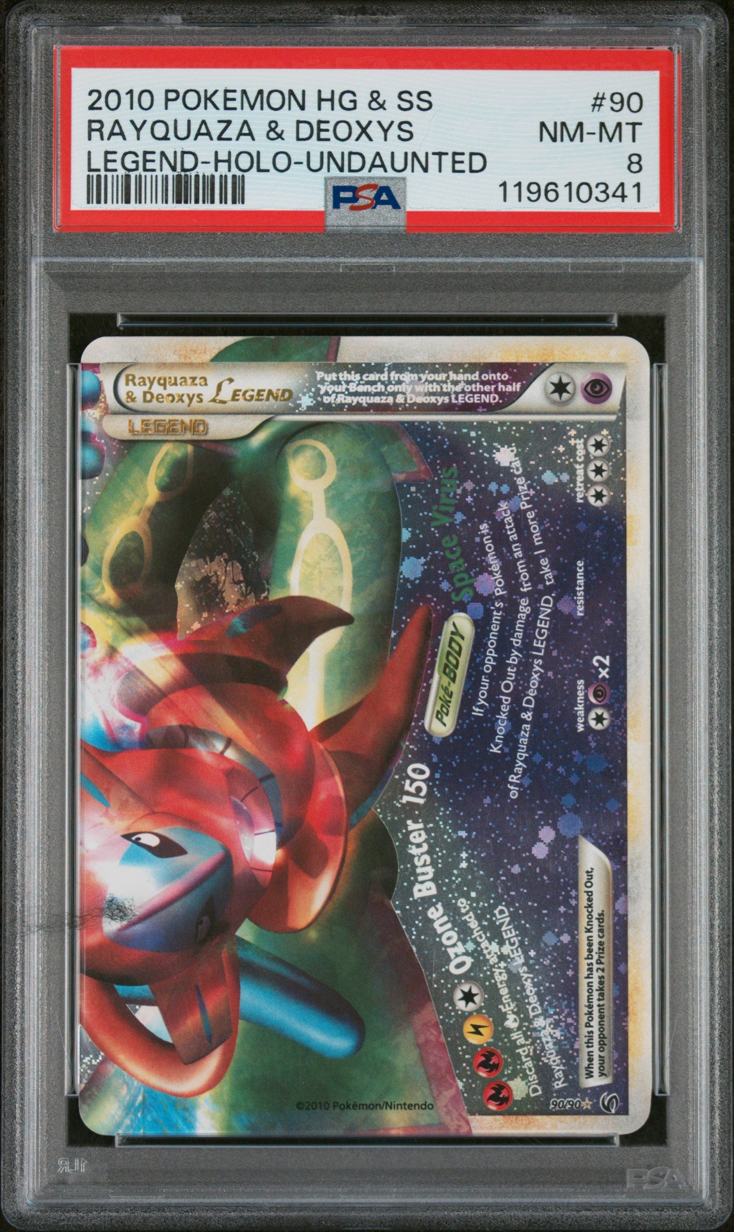 Pokémon TCG Rayquaza and Deoxys LEGEND 90/90 PSA 8 NM-MT HS Undaunted Holo Rare Graded Pokémon Card Collectible HeartGold SoulSilver Era Card