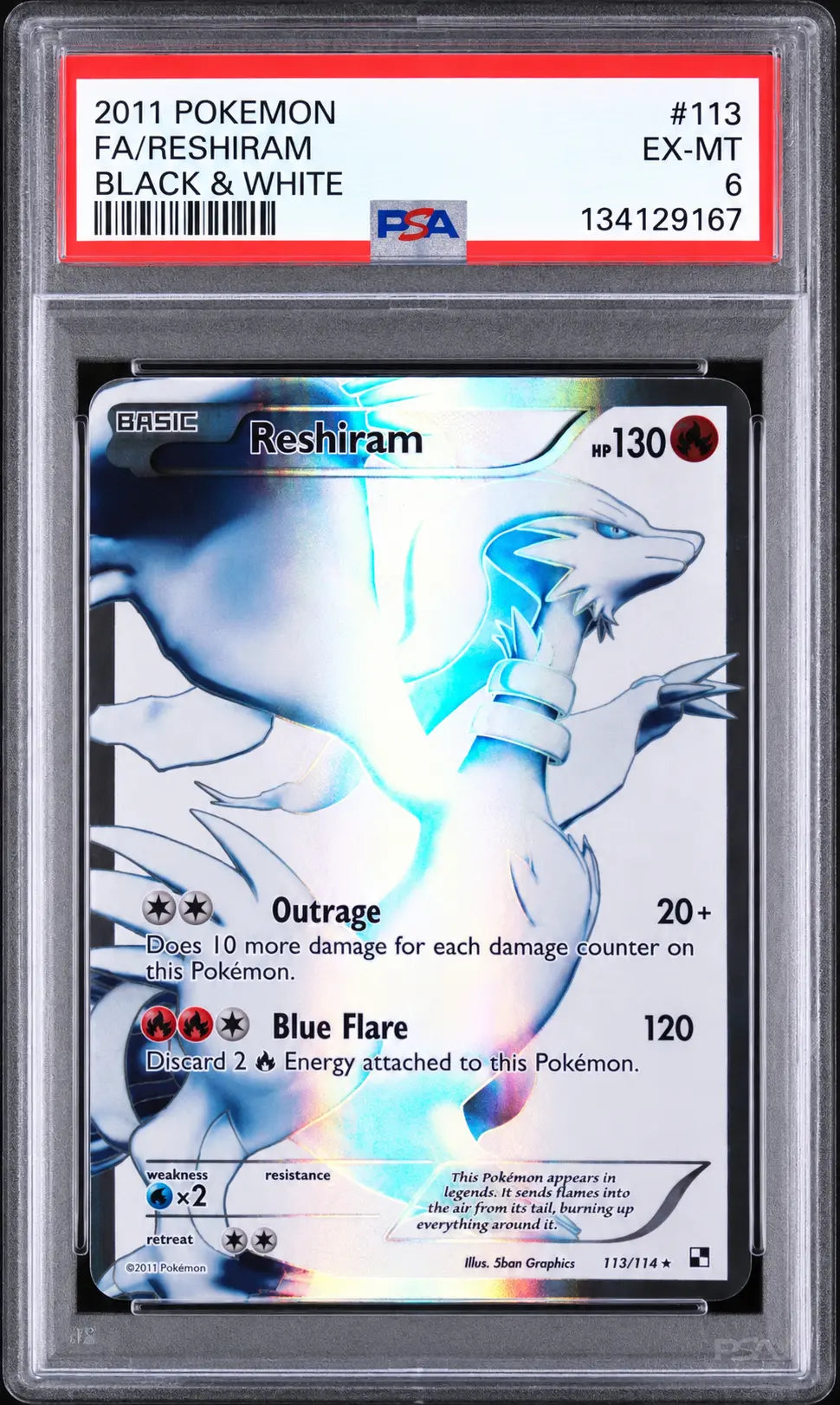2011 Pokémon Reshiram 113/114 Black & White PSA 6 cert 134129167
