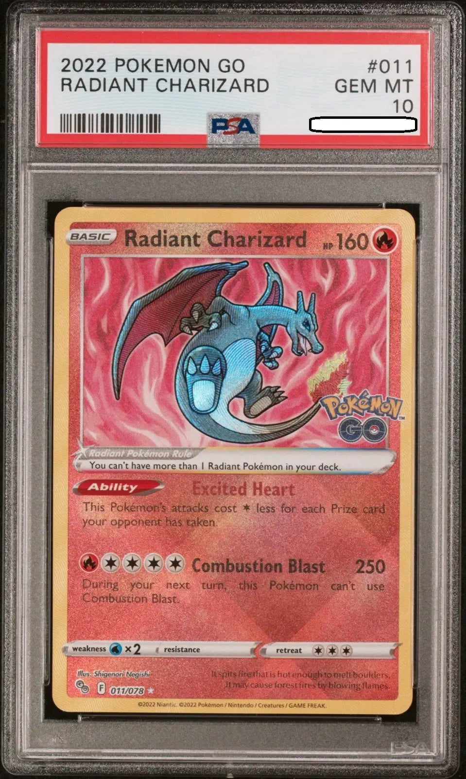 Pokémon - Pokémon GO - Radiant Charizard 011/078 - PSA 10 Gem Mint Holo Squirtle Squad Card Shop.   Squirtle Squad Card Shop.