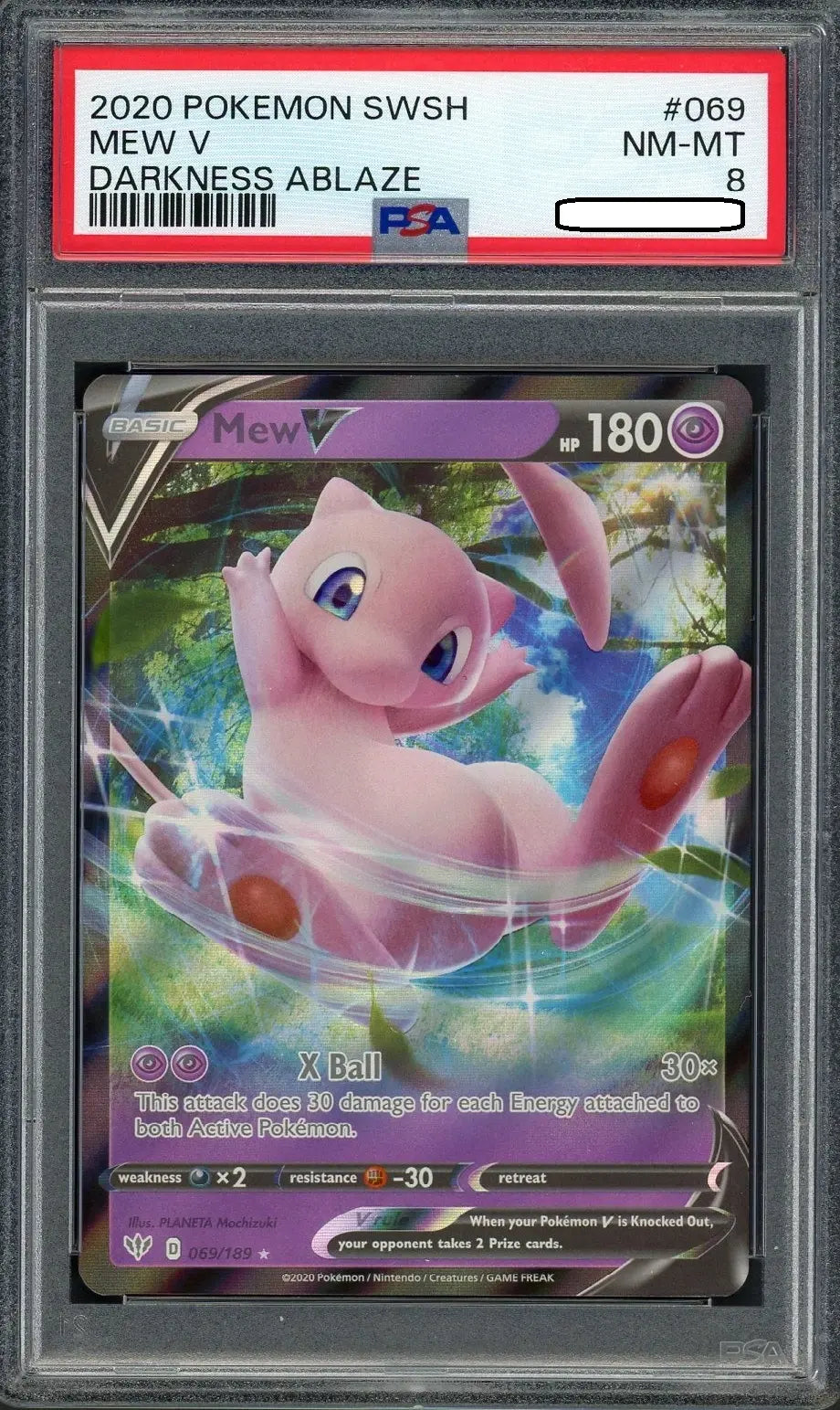 Pokémon Mew V 069/189 PSA 8 – Darkness Ablaze Ultra Rare Holo Squirtle Squad Card Shop.   Squirtle Squad Card Shop.