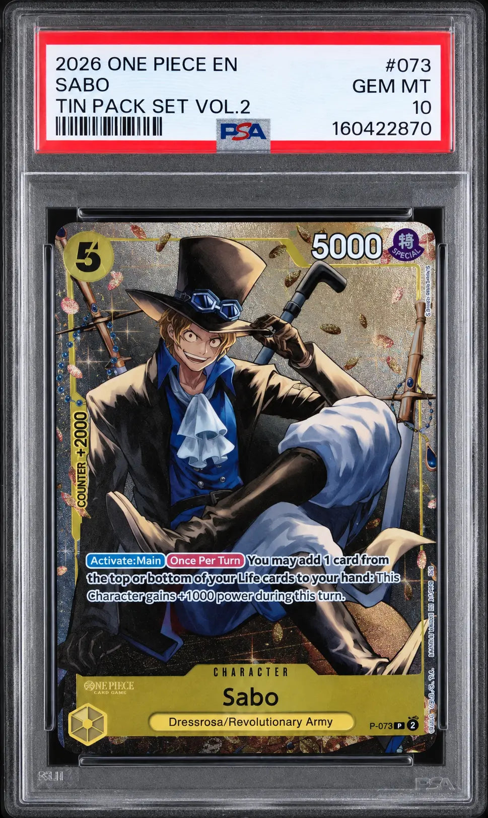 2026 One Piece Sabo P-073 Tin Pack Set Vol. 2 PSA 10 cert 160422870