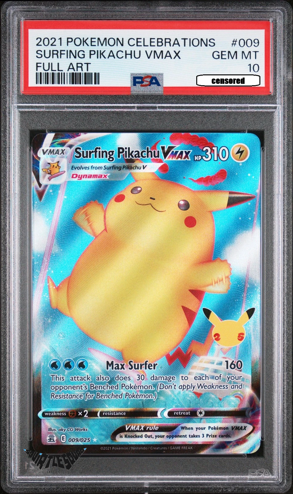 Pokémon TCG – Surfing Pikachu VMAX 009/025 – Celebrations Full Art – PSA 10 Gem Mint – 2021
