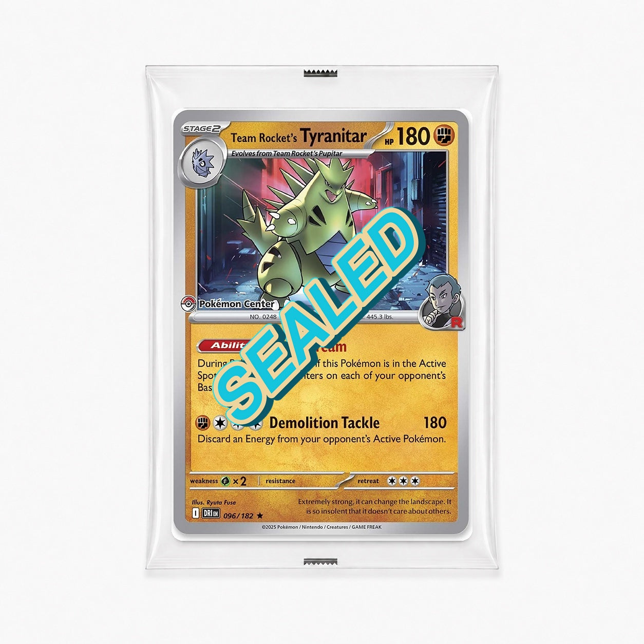 Team Rocket's Tyranitar 096/182 Destined Rivals Pokemon Center stamped Holo sealed promo