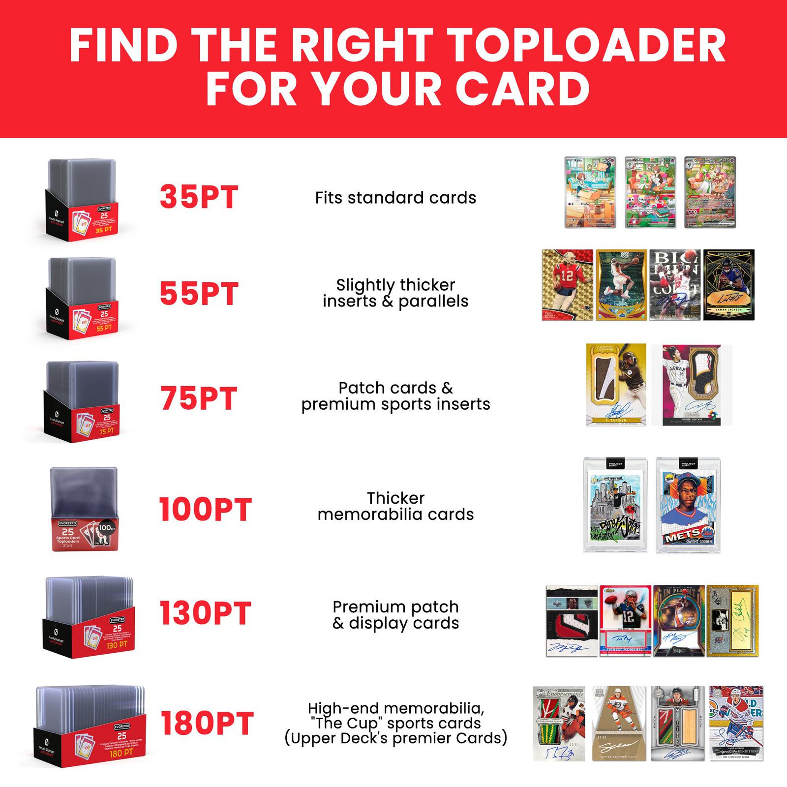 25 EVORETRO Toploader 35pt/55pt/75pt/100pt/180pt – Pack of 25 for Trading Cards EVORETRO Canada   Squirtle Squad Card Shop.