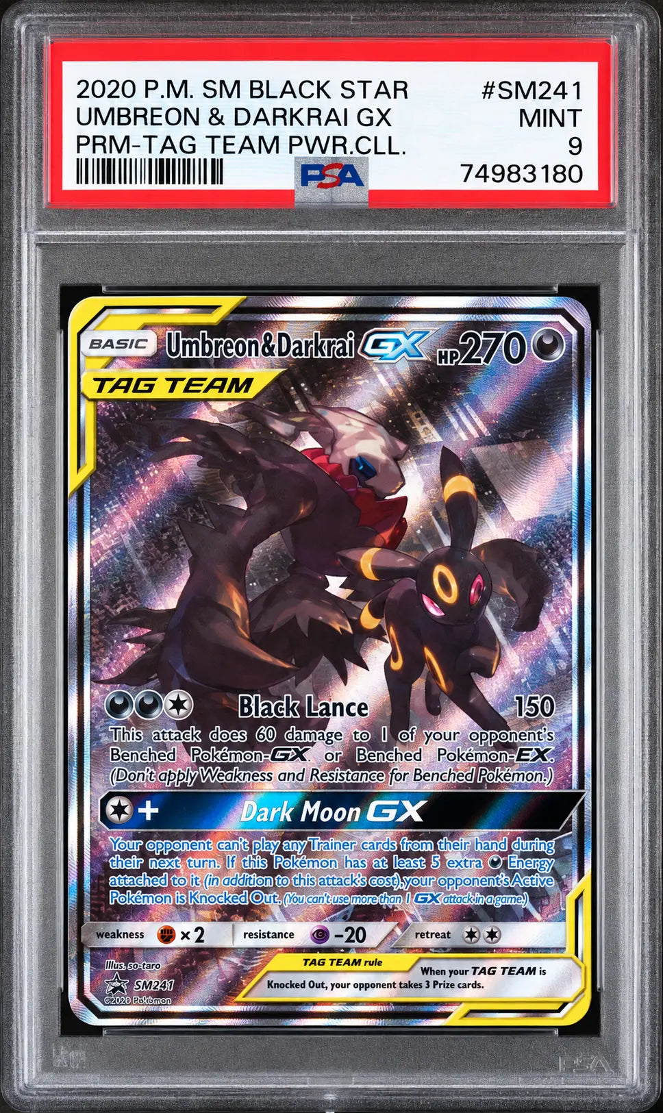 2020 Pokémon Umbreon & Darkrai GX SM241 Black Star Promo PSA 9 cert 74983180