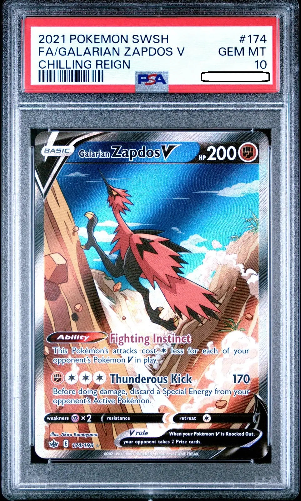 Pokémon TCG – Galarian Zapdos V 174/198 Full Art – Chilling Reign – PSA 10 Gem Mint