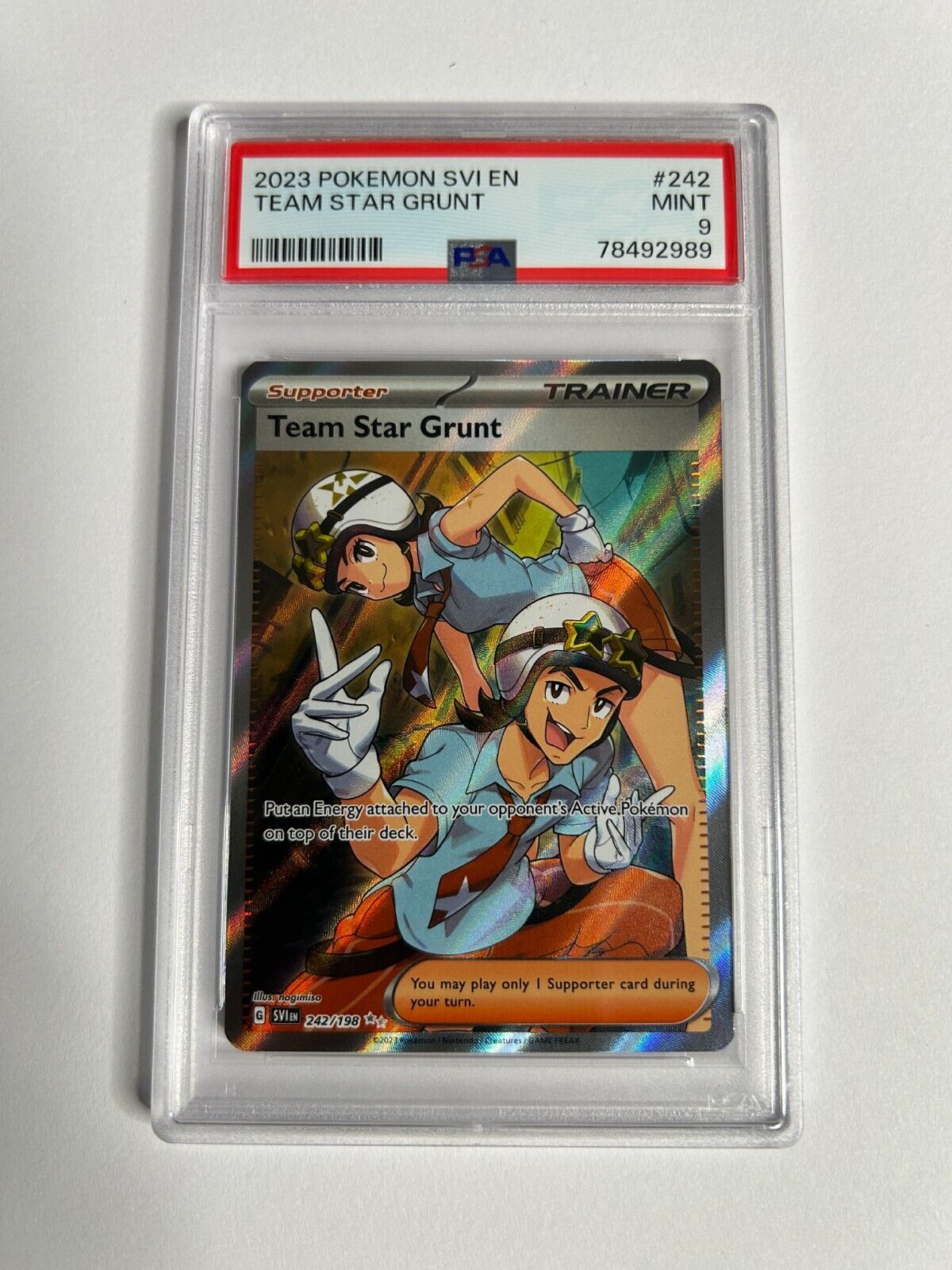 Pokemon TCG Team Star Grunt 242/198 Scarlet & Violet PSA 9