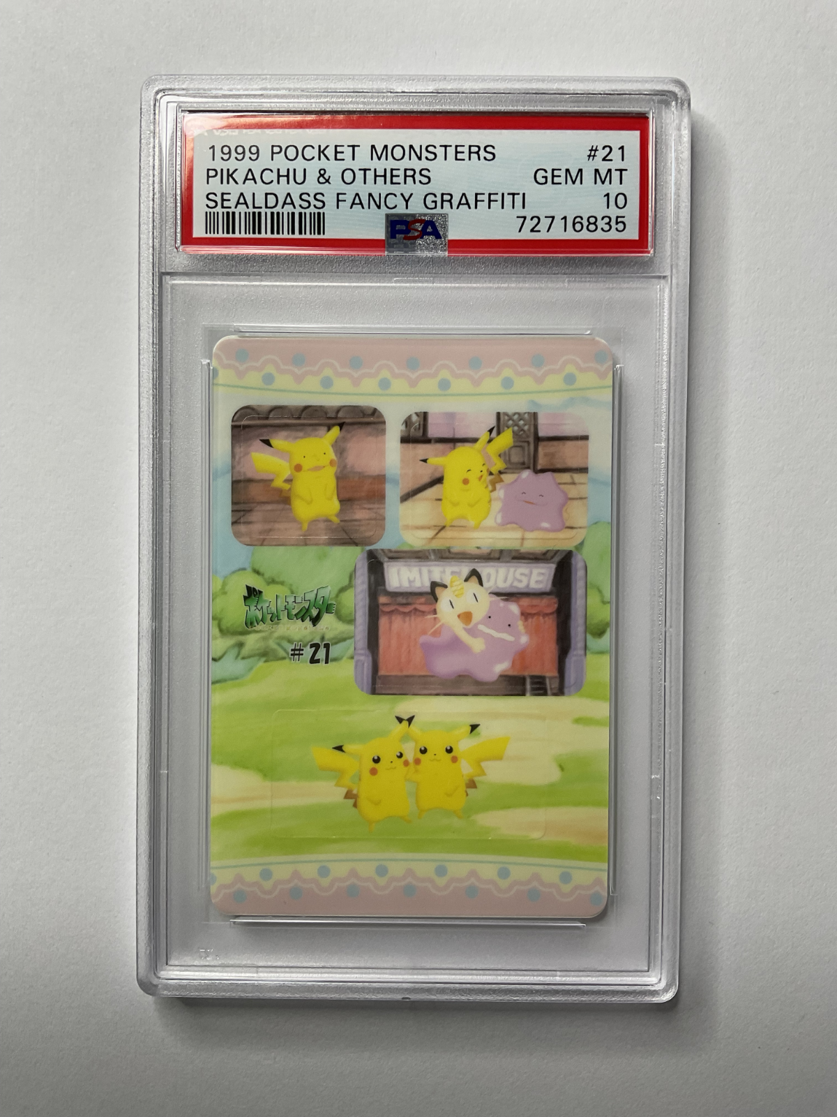 1999 Pocket Monsters Sealdass Fancy Graffiti Pikachu & Others #21 PSA 10 POP 11